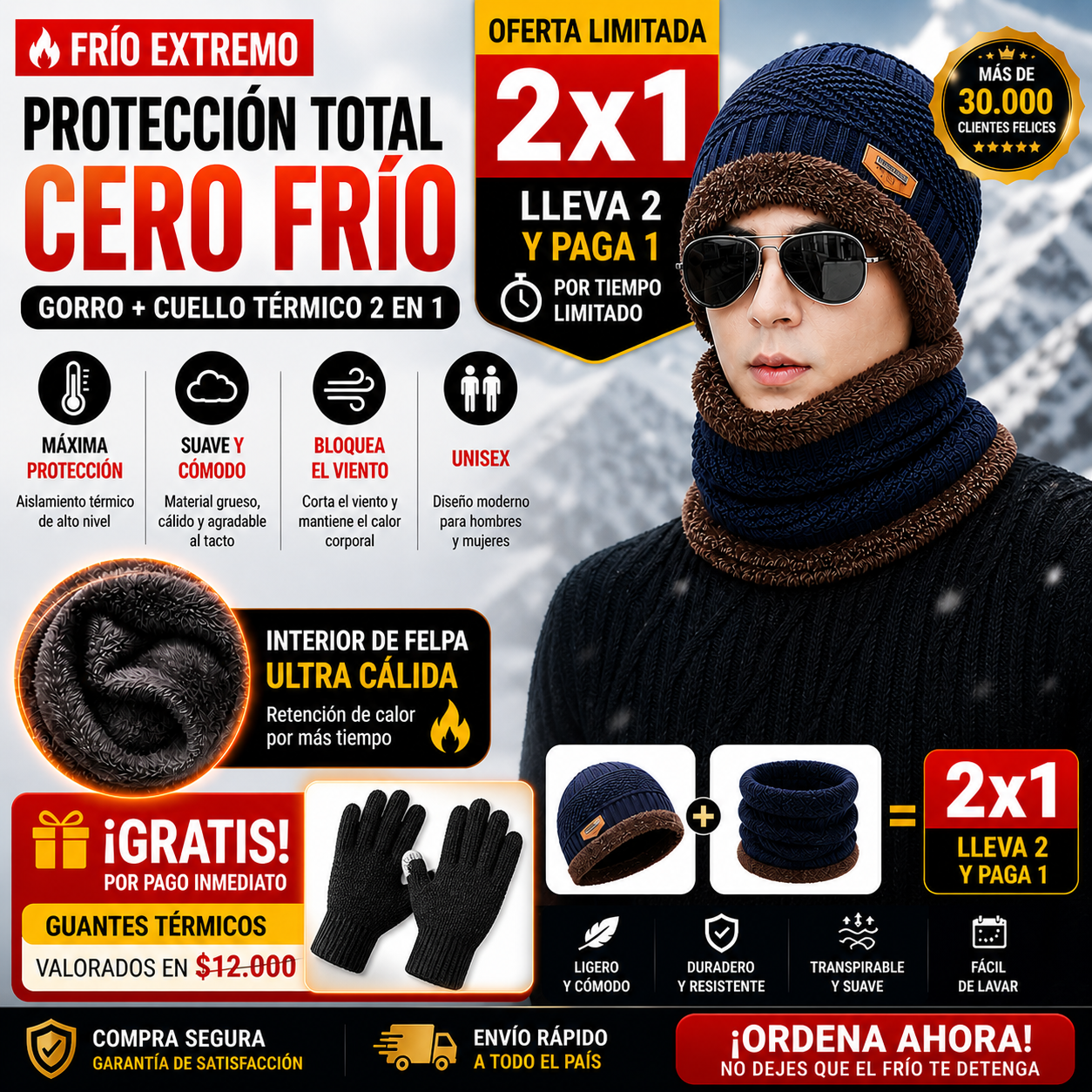 ❄️ Set Invernal Pro-Warm — Gorro y Cuello con Interior de Terciopelo 🔥