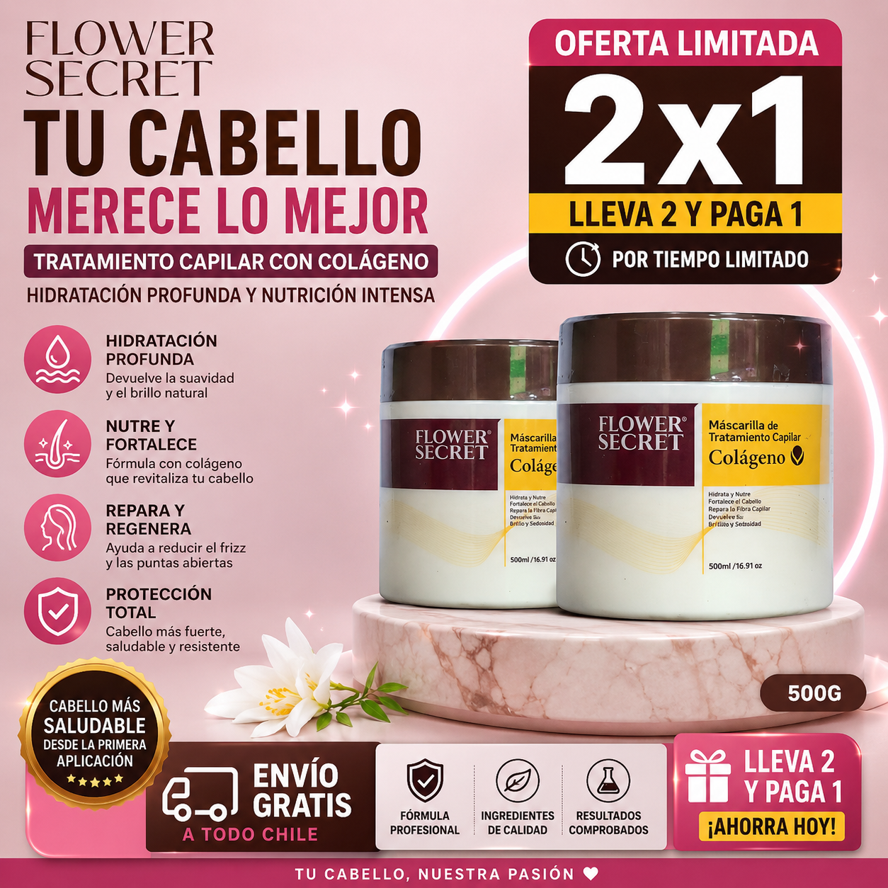 ✨ Tratamiento Colágeno Flower Secret — Hidratación Profunda y Brillo Espejo 🌸